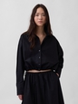 Poplin Oversized Tie-Hem Crop Shirt