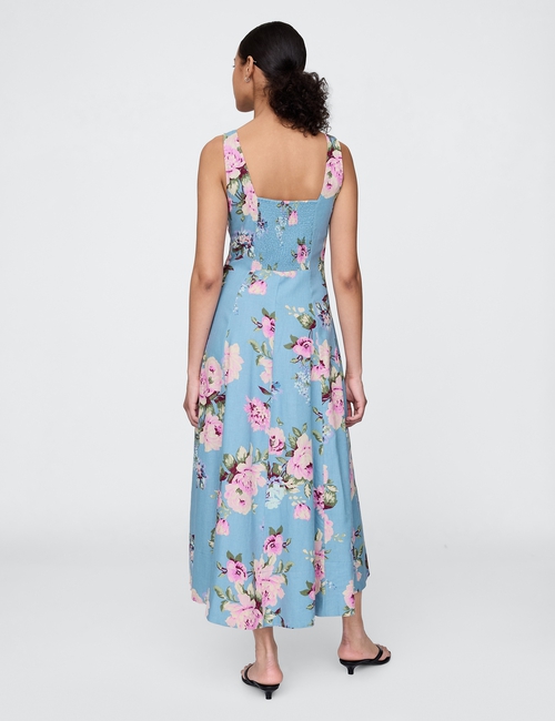 Linen-Blend Square-Neck Maxi Dress