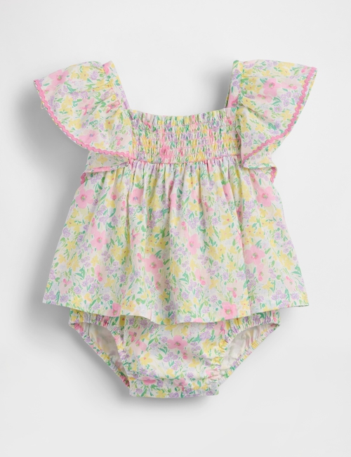 Baby Smocked Flutter-Sleeve Bodysuit Dress