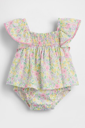 Baby Smocked Flutter-Sleeve Bodysuit Dress