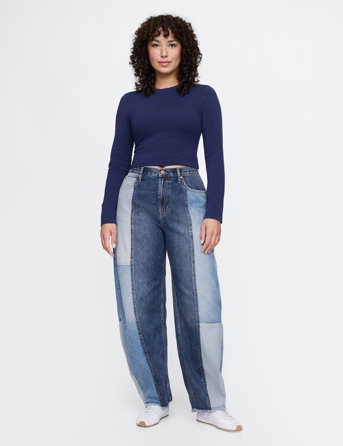 High Rise Patchwork Barrel Jeans