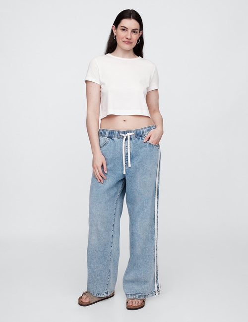 High Rise Pull-On Stripe Wide-Leg Jeans