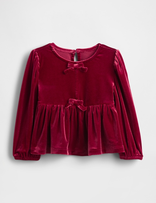 LS VELOUR DBL BOW PEPLUM TOP