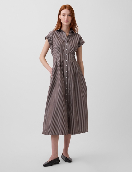 Poplin Cinched Midi Shirtdress