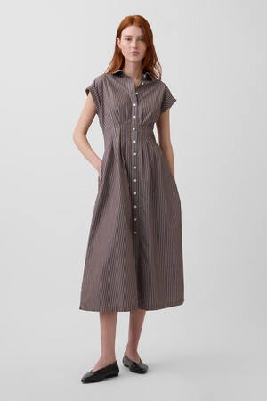 Poplin Cinched Midi Shirtdress