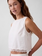 Linen-Blend Lace-Hem Crop Shell Top
