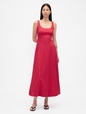 Linen-Blend Shirred Maxi Dress