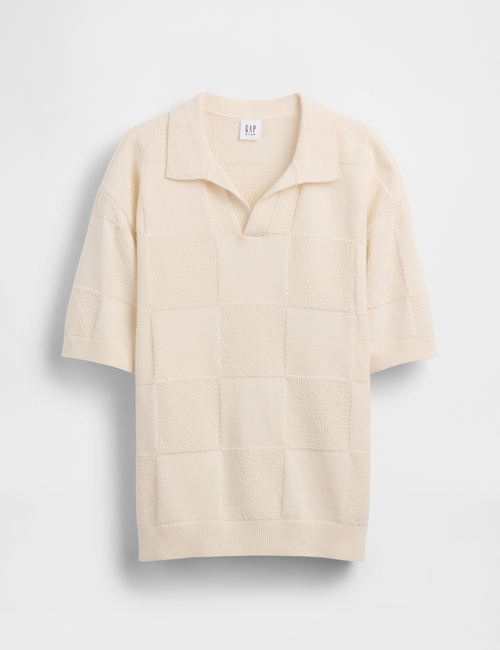 Kids Johnny-Collar Checkered Sweater