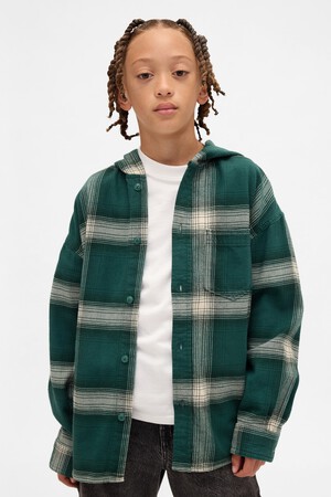 Kids Organic Cotton Hooded Flannel Shirt
