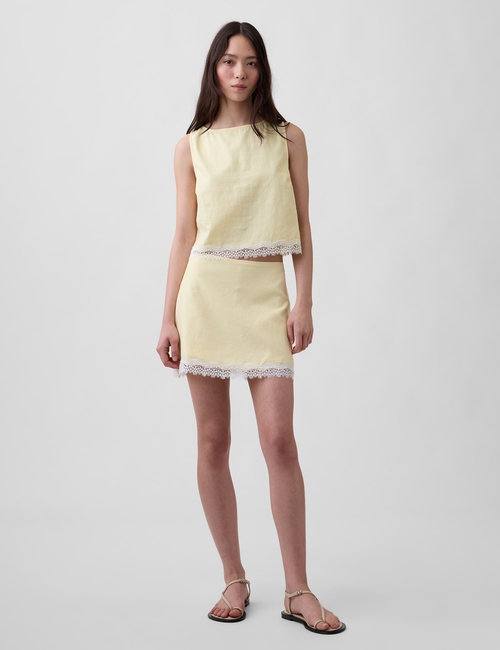 Linen-Blend Lace-Trim Mini Skort