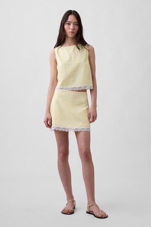 LACE TRIM MINI SKORT - LINEN