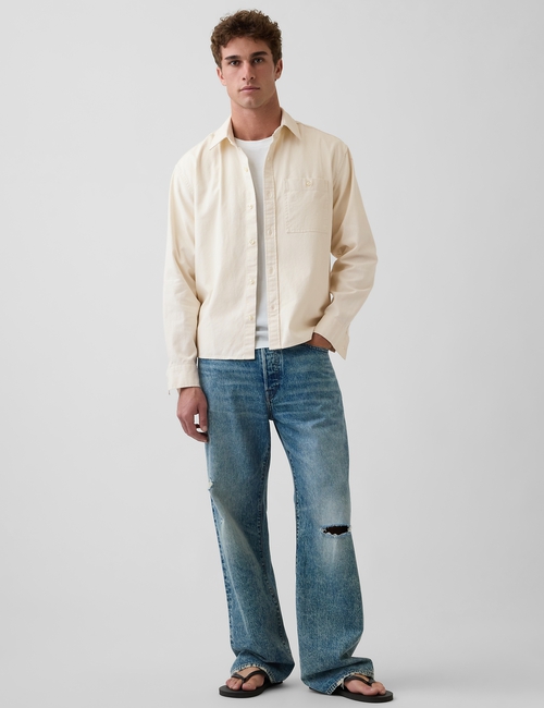Relaxed Straight-Hem Canvas Utility Shirt