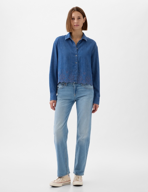 Eyelet Cropped Denim Shirt