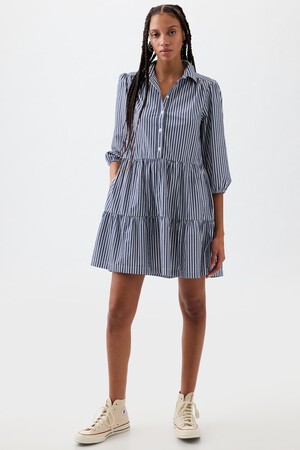 Stripe Tiered Shirtdress
