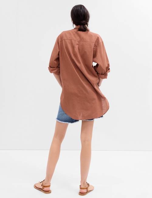 قميص بنمط تونيك فضفاض كتان