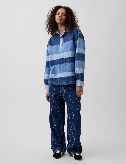 Gap × HFR Stripe Denim Polo Shirt by Daveed Baptiste