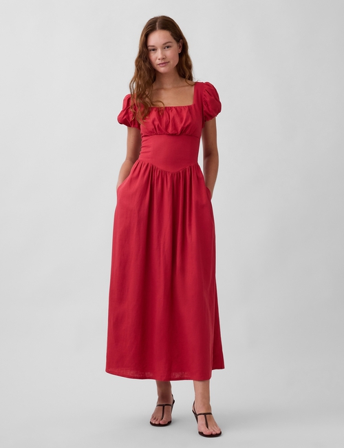 Linen-Blend Drop-Waist Maxi Dress