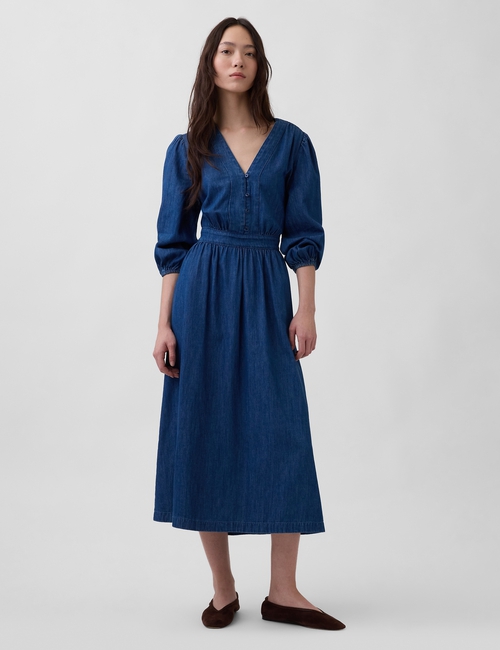 LS GATHERED MIDI DRESS - MED CHESTER