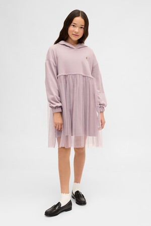 VintageSoft Oversized Tulle Hoodie Sweatshirt Dress