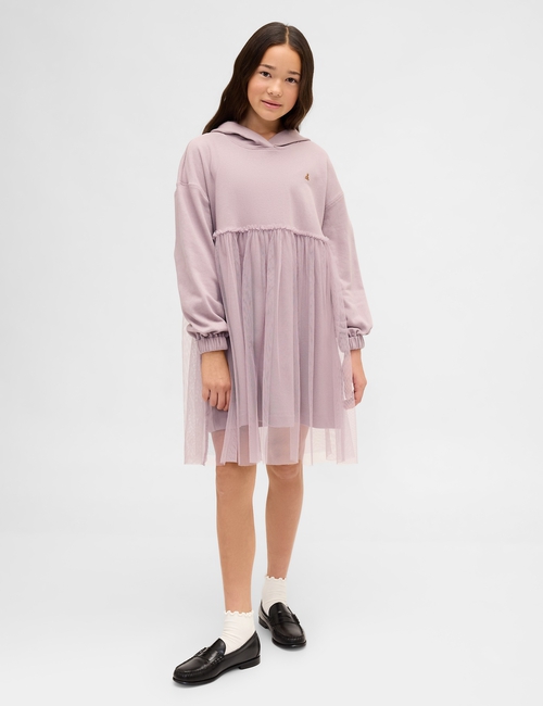 VintageSoft Oversized Tulle Hoodie Sweatshirt Dress