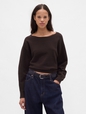 CashSoft Stretch Lantern-Sleeve Crop Sweater