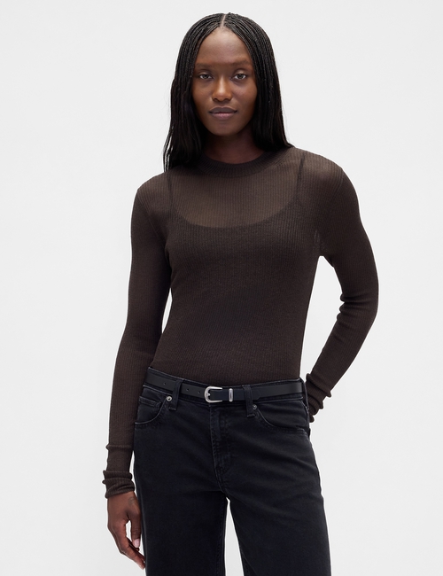 High-Neck Sheer Sweater