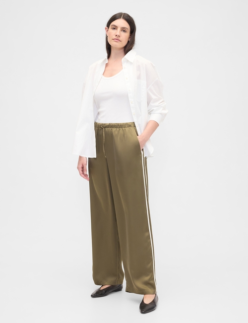 Relaxed Straight-Leg Stripe Satin Pants