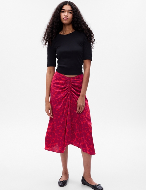 Ruched Floral Midi Skirt