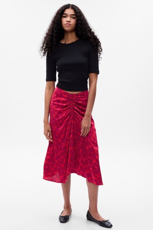 Ruched Floral Midi Skirt
