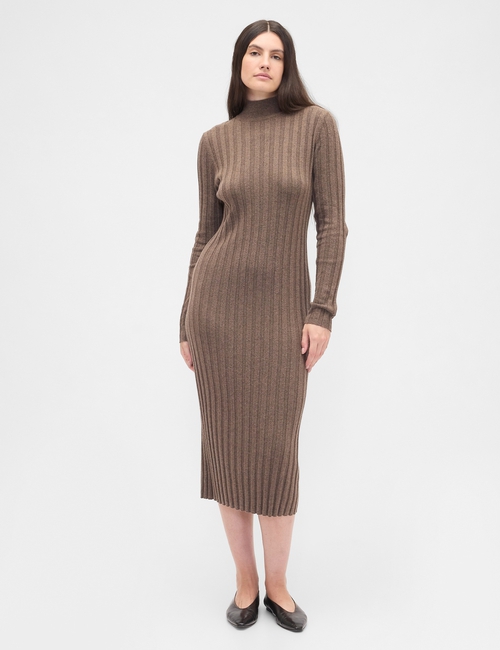 CashSoft Ribbed Mockneck Midi Dress