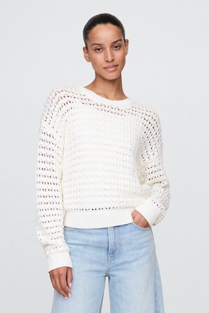 100% Cotton Crochet Crewneck Sweater