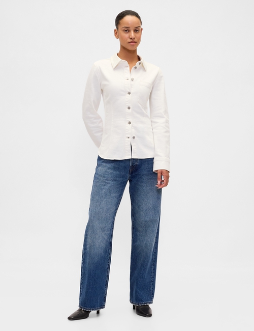 LONG DENIM CINCHED SHIRT- WINTER WHITE