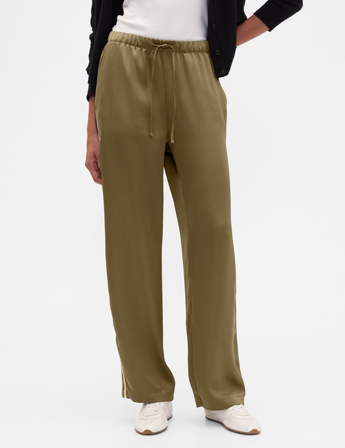 Relaxed Straight-Leg Stripe Satin Pants