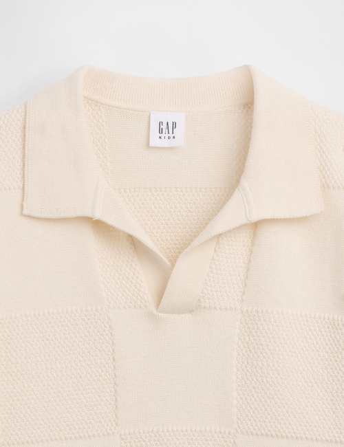 Kids Johnny-Collar Checkered Sweater