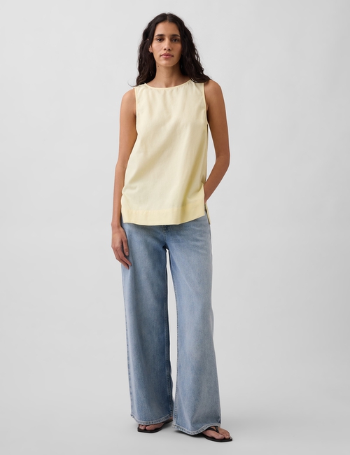 Linen-Blend Shell Tank Top