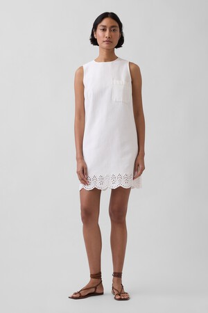 SL EYELET TRIM SHIFT DRESS