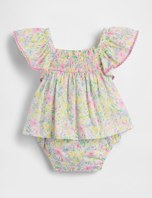Baby Smocked Flutter-Sleeve Bodysuit Dress