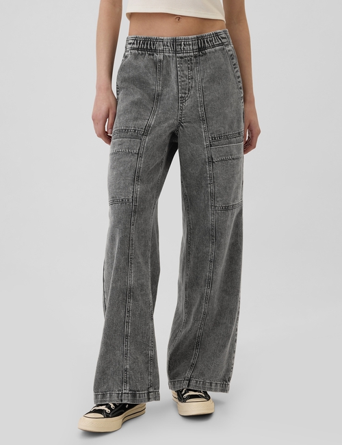 High Rise Wide-Leg Pull-On Jeans