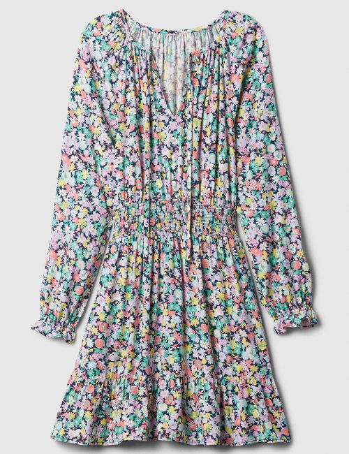 Relaxed Smocked Splitneck Mini Dress