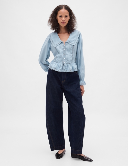 Collared V-Neck Peplum Top