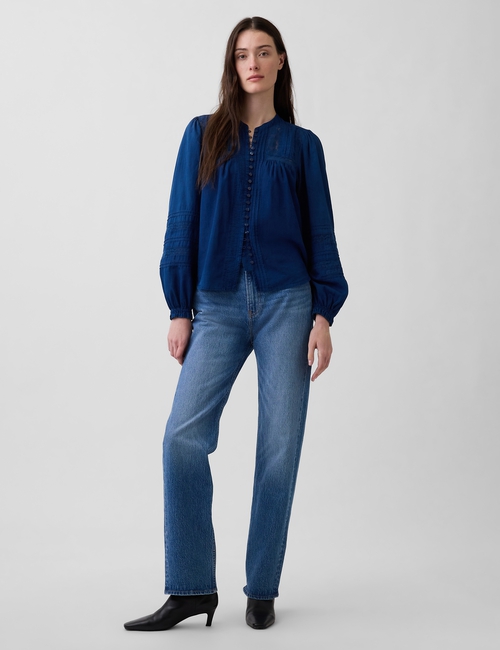 Lace-Trim Pintuck Top