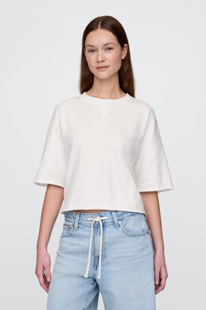 French Terry Cropped Rolled Hem Sweatshirt