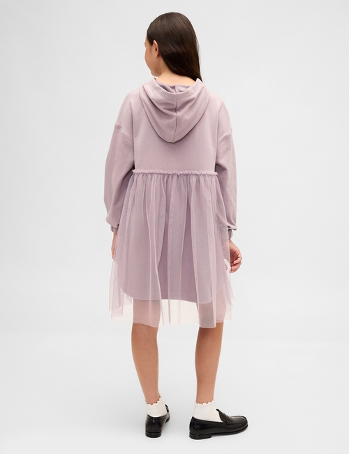 VintageSoft Oversized Tulle Hoodie Sweatshirt Dress