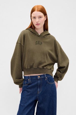 VintageSoft Crop Logo Hoodie