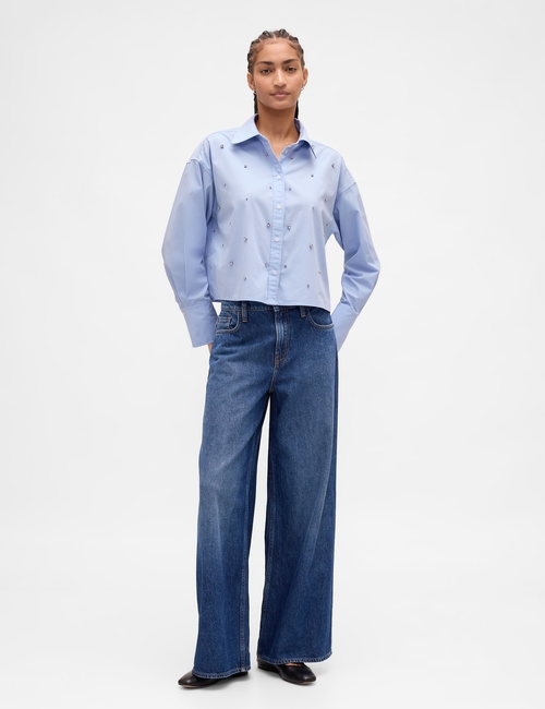 LS STRAIGHT HEM CROPPED SHIRT - POPLIN SHINE