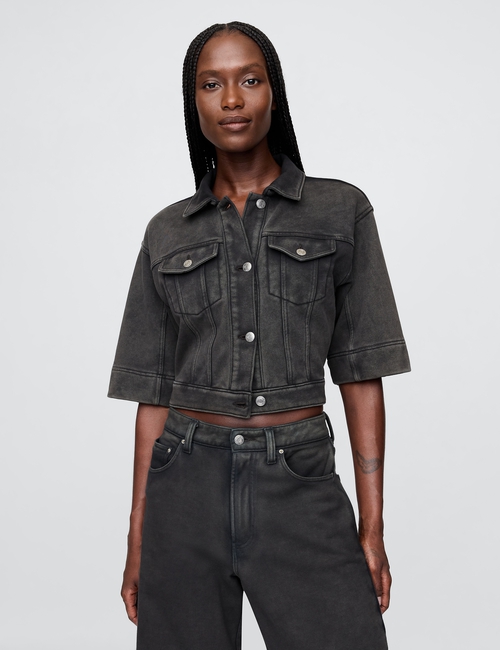 Heavyweight French Terry Denim Cropped Jacket