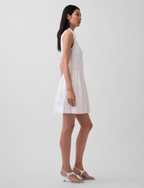Linen-Blend Drop-Waist Mini Shirtdress