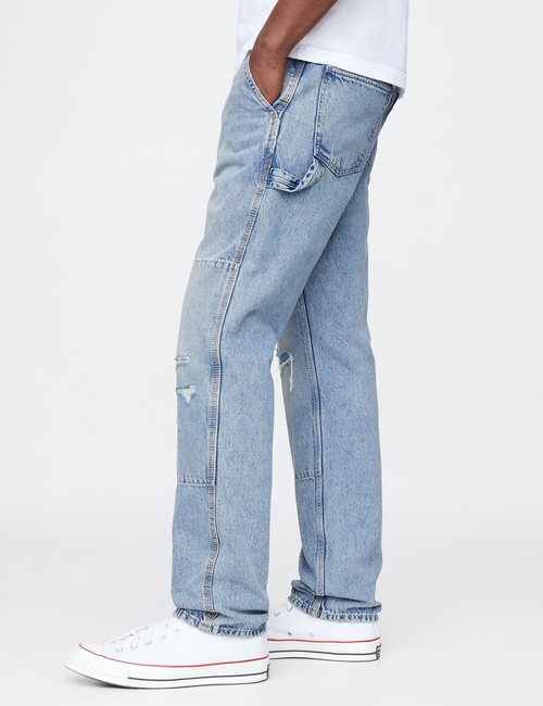 Railroad Striped Straight Carpenter Jeans