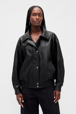OVERSIZED FAUX LEATHER BOMBER