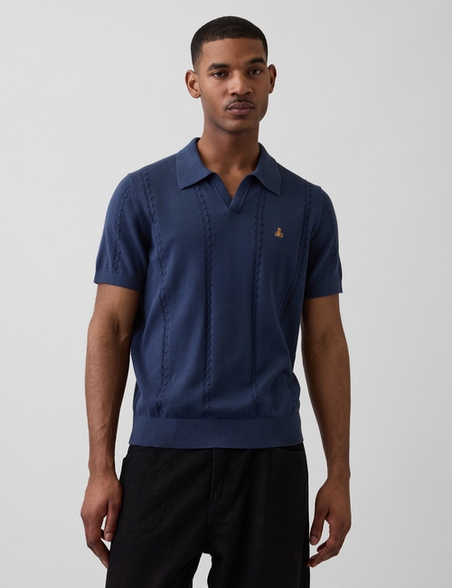 Relaxed Johnny Collar Pointelle Sweater Shirt